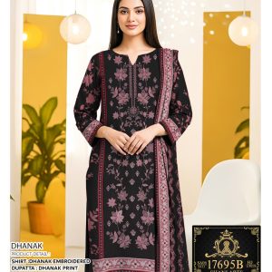 Noir Blossom – Dhanak Embroidered 3-Piece Winter Suit