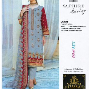 Luxury Lawn 3-Piece Suit With Chiffon Dupatta