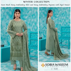 Winter 3-Piece Suit – Sage Green with Embroidered Dupatta