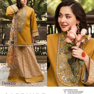 Winter 3-Piece Suit – Mustard Gold with Embroidered Shirt & Printed Dupatta